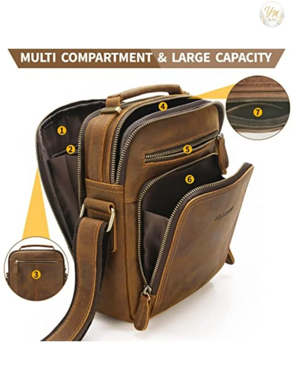 Genuine Leather Messenger Bag Crossbody Bag for Work Business